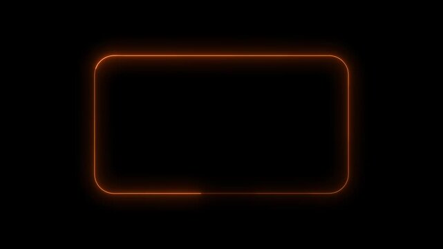 Glowing orange colour neon rectangle border frame animated on black background.