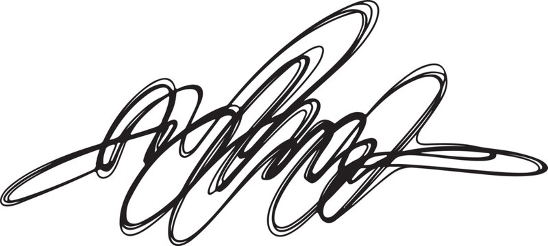 Abstract handwritten signature vector, black ink script calligraphy, illegible cursive autograph element for document authentication and branding