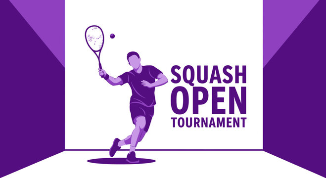 Squash Open Tournament Concept with Dynamic Player Silhouette in Artistic Graphic Design