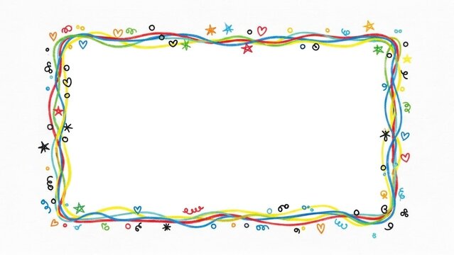 A colorful frame with wavy lines and various small icons