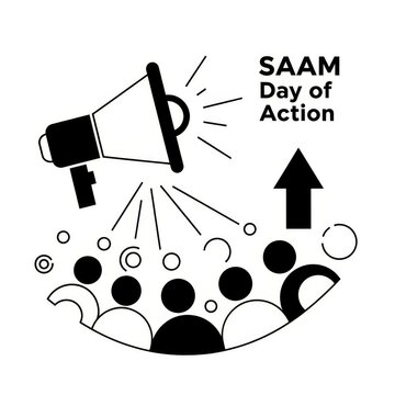 SAAM Day of Action vector illustration with megaphone and crowd