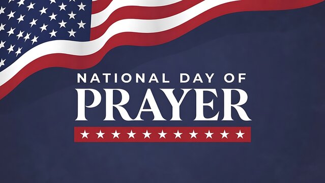 National day of prayer banner with american flag and patriotic stars on a dark background.