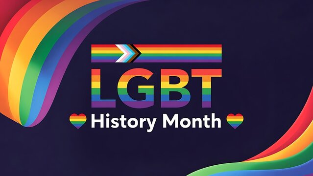 Lgbt history month celebration banner with rainbow colors and progress pride flag elements