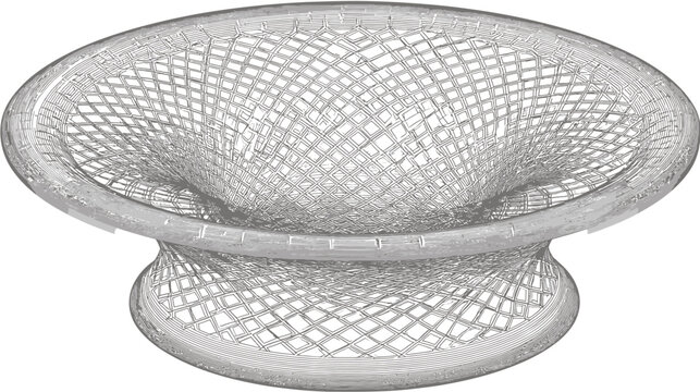 A digitally rendered 3D structure comprised of woven, patterned, interconnected geometric lines