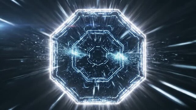 Transport Futuristic shield animation with glowing lines and digital protection effects scene 2 distortion, overlay, glitch, static noise, scan on black background, 4k animated video loop