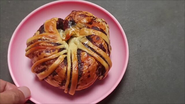 Authentic homemade sweet braided bread with chocolate filling