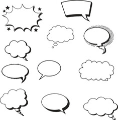 Fototapeta premium Creative Pop Art Speech Balloon Collection with Unique Comic Style Shapes and Bold Visual Elements. Vibrant Communication Concept for Comics, Posters and Graphic Design Projects.
