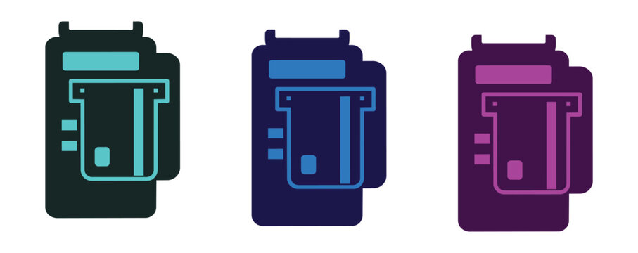 Credit card atm cash withdrawal banking transaction icon set machine terminal modern flat vector illustration pack design