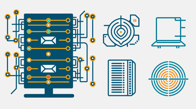 A collection of teal and orange tech icons in a minimalistic, flat style on a white background