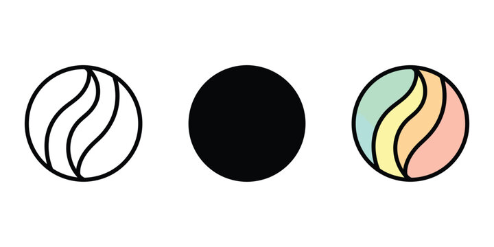 three colorful and monochrome abstract spheres isolated on transparent background
