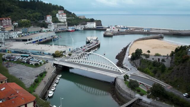 Aerial footage of Ondarroa village in the Basque Country. High quality 4k drone footage