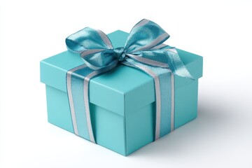 Obraz premium a beautifully wrapped blue gift box with a ribbon on a white background