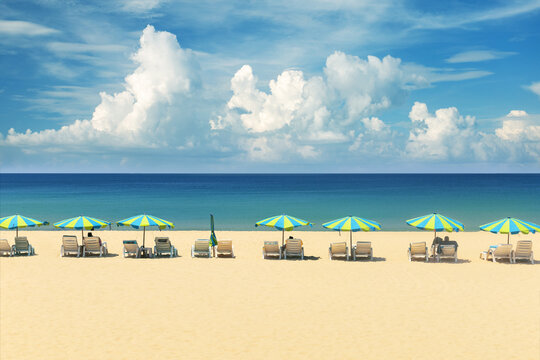 Beautiful tropical beach Karon in Phuket, Thailand. Space for text.