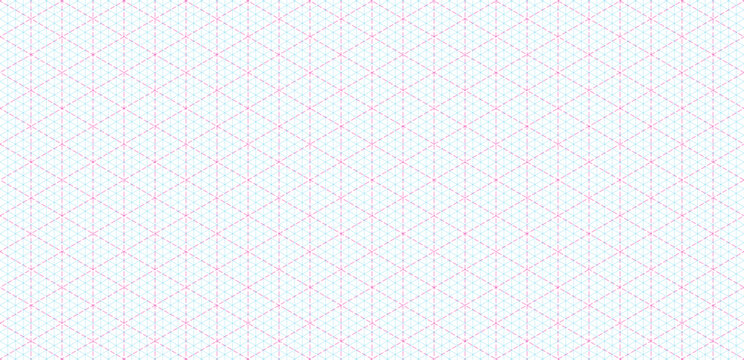 Blue isometric paper grid pattern, isometric triangular mesh background.