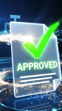 Graphic Resources Approved document concept for business process workflow illustrating management approval and project approve scene 2 with distortion, overlay, glitch, static noise, scan lines on