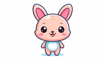 Fototapeta premium Adorable Kawaii Chibi Rabbit Mascot Illustration with Oversized Head and Tiny Body, Perfect for Branding and Children's Designs