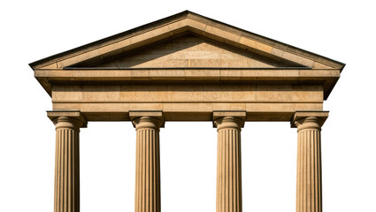 Fototapeta premium Beige stone pediment, supported by three fluted Doric columns