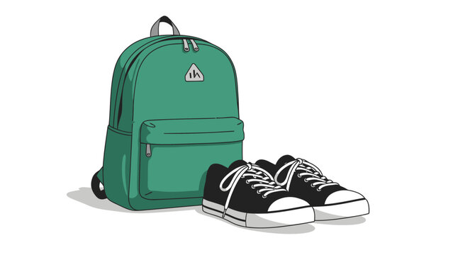 Green Backpack and Sneakers.