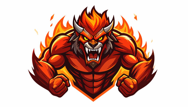 Vibrant and Fierce Fiery Mythical Beast Mascot Logo Design, embodying strength and aggressive spirit, perfect for dynamic branding, gaming, or esports team identity