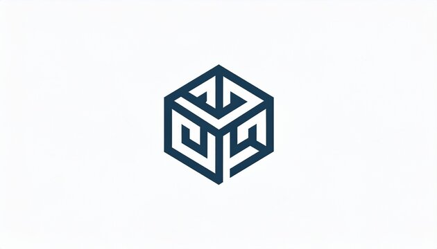 Abstract geometric cube logo design with interconnected lines on a white background, clean and modern emblem