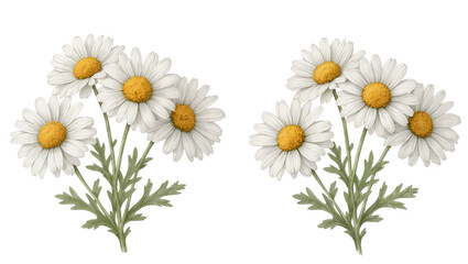 Obraz premium Delicate white daisy flowers, lush green stems and foliage arrangement