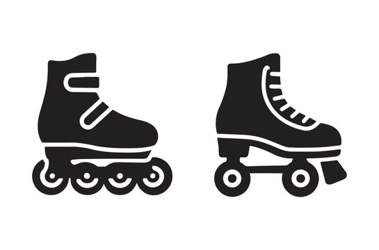 Black and white illustration of two different styles of roller skates