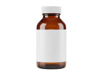 Fototapeta premium Brown glass bottle containing white medication capsules with a white cap