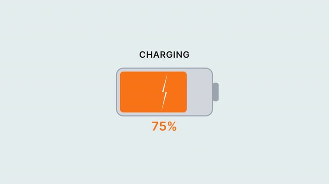 Digital Battery Icon Displaying Seventy Five Percent Capacity Level During Active Charging Process for Mobile Devices and Sustainable Energy Systems
