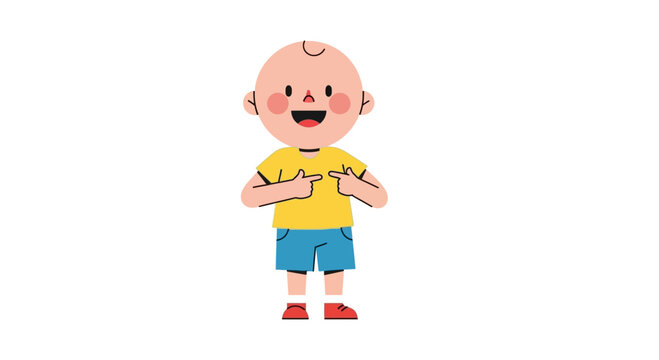 Caucasian bald boy in yellow shirt.