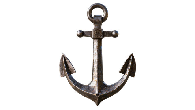 Antique silver anchor, ornate nautical emblem with ring and crossbar detail