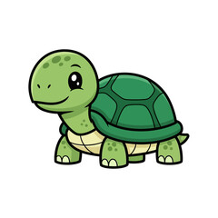 Fototapeta premium Smiling green cartoon turtle character walking.