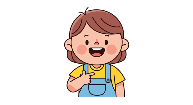 Smiling little girl pointing to herself.