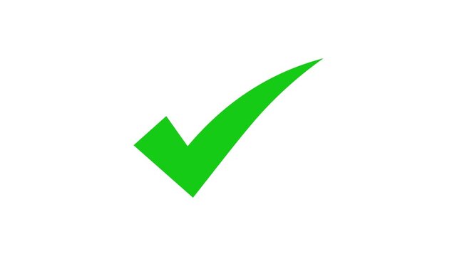 white check mark icon animation on white screen background. animated tick mark symbol for success and approval.  correct sign success and right choice symbol animation.