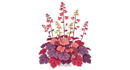 Fototapeta premium Heuchera Plant Illustration with Colorful Foliage and Floral Spikes