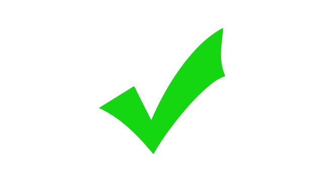 white check mark icon animation on white screen background. animated tick mark symbol for success and approval.  correct sign success and right choice symbol animation.