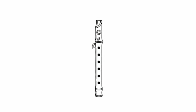 Simple Line Drawing of a Wooden Flute with Six Finger Holes and a Leaf Accent