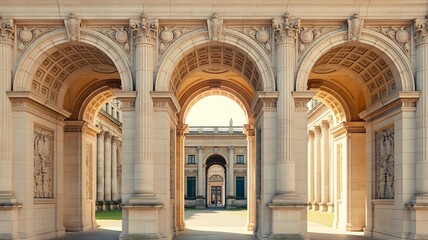 Obraz premium An opulent palace entrance with vibrant turquoise curtains