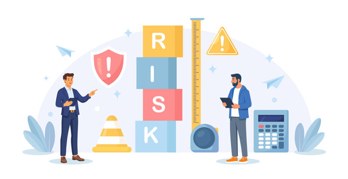 Risk assessment and investigation Businessman measuring risk with ruler symbol. Crisis management. Identifying hazards, financial safeguarding. Person measure money loss acceptable for investing