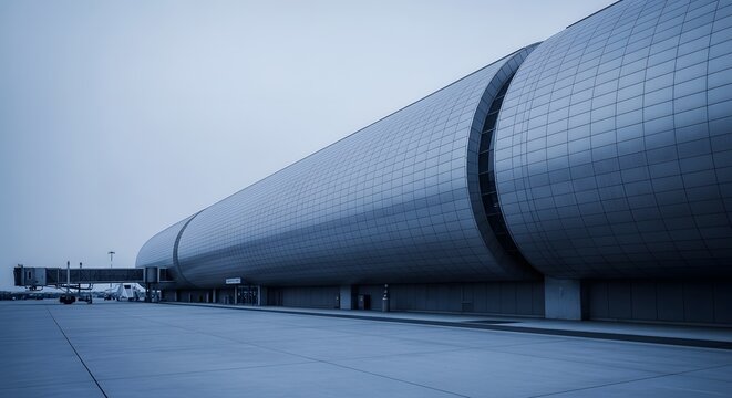 Modern Airport Terminal Exterior with Jet Bridge