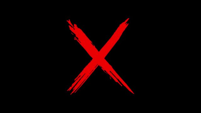 simple red cross mark icon animation on black background. red x sign motion graphic, rejection and incorrect choice, warning and stop sign on black screen.