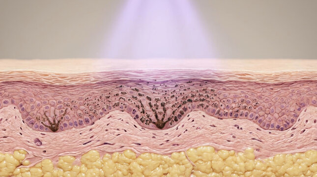 Uv skin layers damage epidermis dermis cutaway anatomy collagen