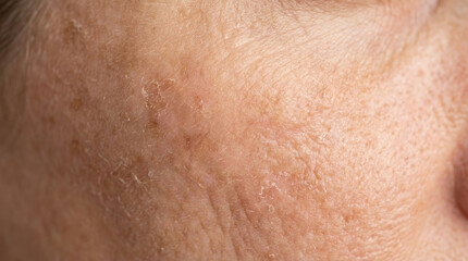 Fototapeta premium Dry skin uv damage peeling flaking texture cheek closeup