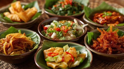 Fototapeta premium Variety of indonesian dishes in bowls