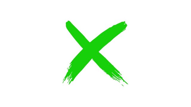 red cross mark icon animation on green background. animated red x symbol for error and rejection on chroma key.