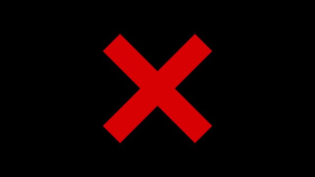 simple red cross mark icon animation on black background. red x sign motion graphic, rejection and incorrect choice, warning and stop sign on black screen.