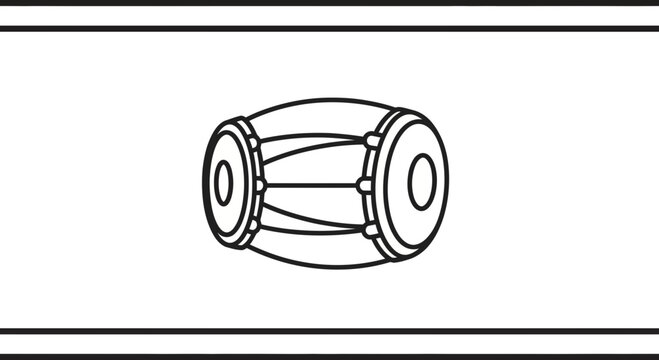 Dholak Drum Icon, Indian Percussion Instrument, Traditional Music Symbol, Vector Illustration