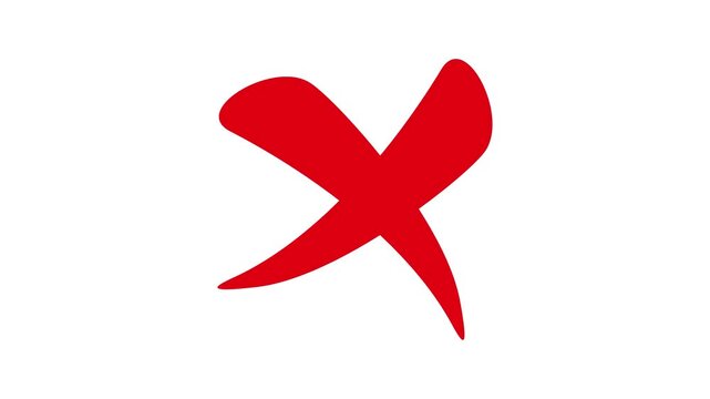 red cross mark animation animated red x sign for error wrong and rejection symbol. incorrect choice,warning and stop sign on white screen.