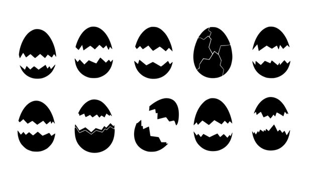 Broken egg silhouettes set black cracked egg vector icons