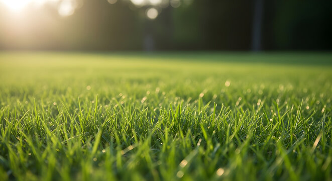Lush green meadow a serene landscape bathed in golden sunlight