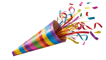 Obraz premium Colorful party blower ejecting vibrant ribbon streamers, celebrating festive moments